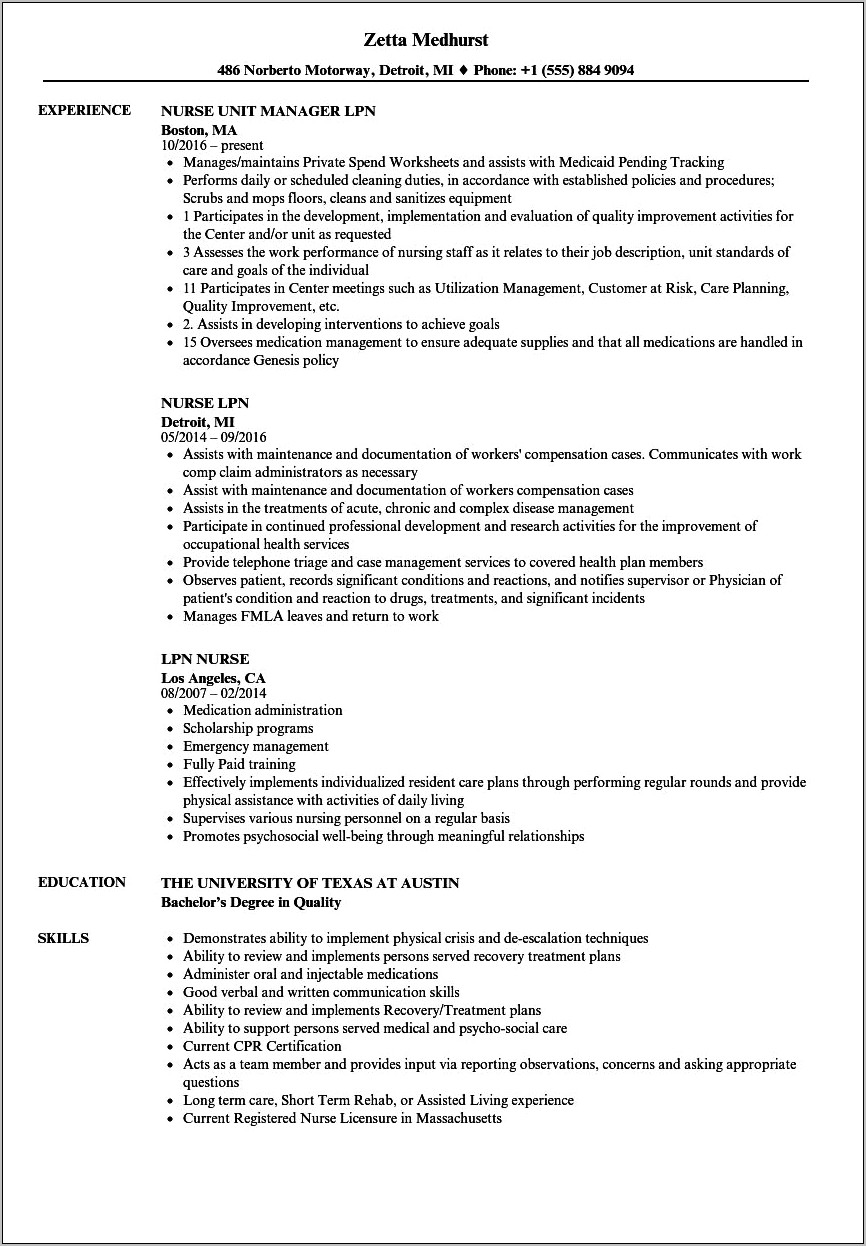 Lpn Resume Examples Qualifications Summary