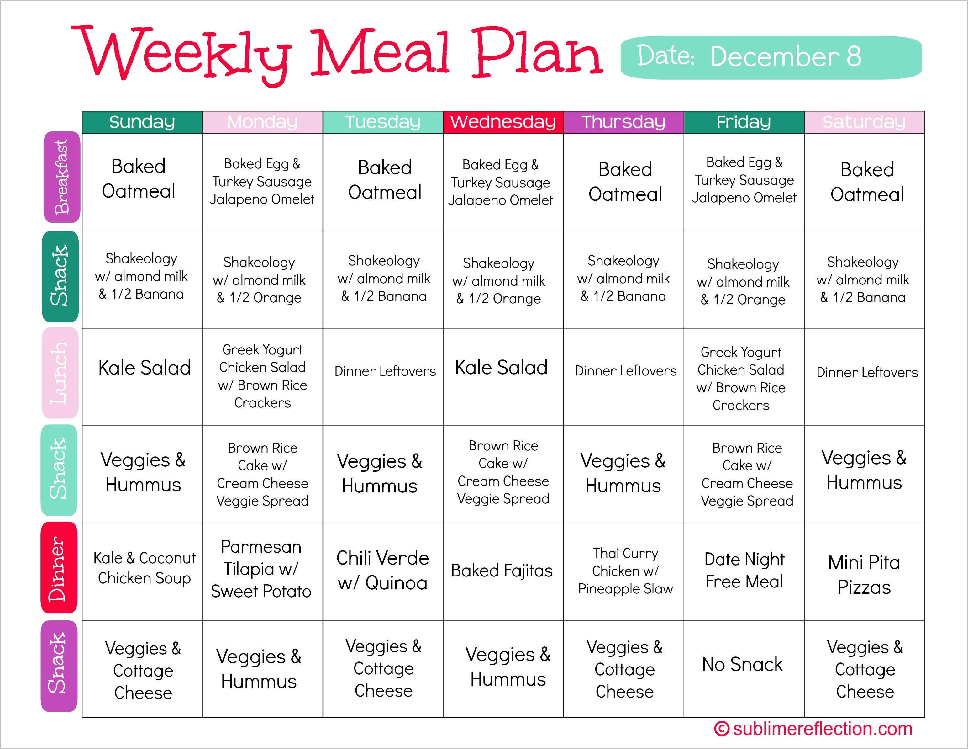 Lunch Planner Template For December 2016 Download