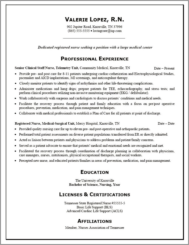 Lvn Sample Resume Home Health