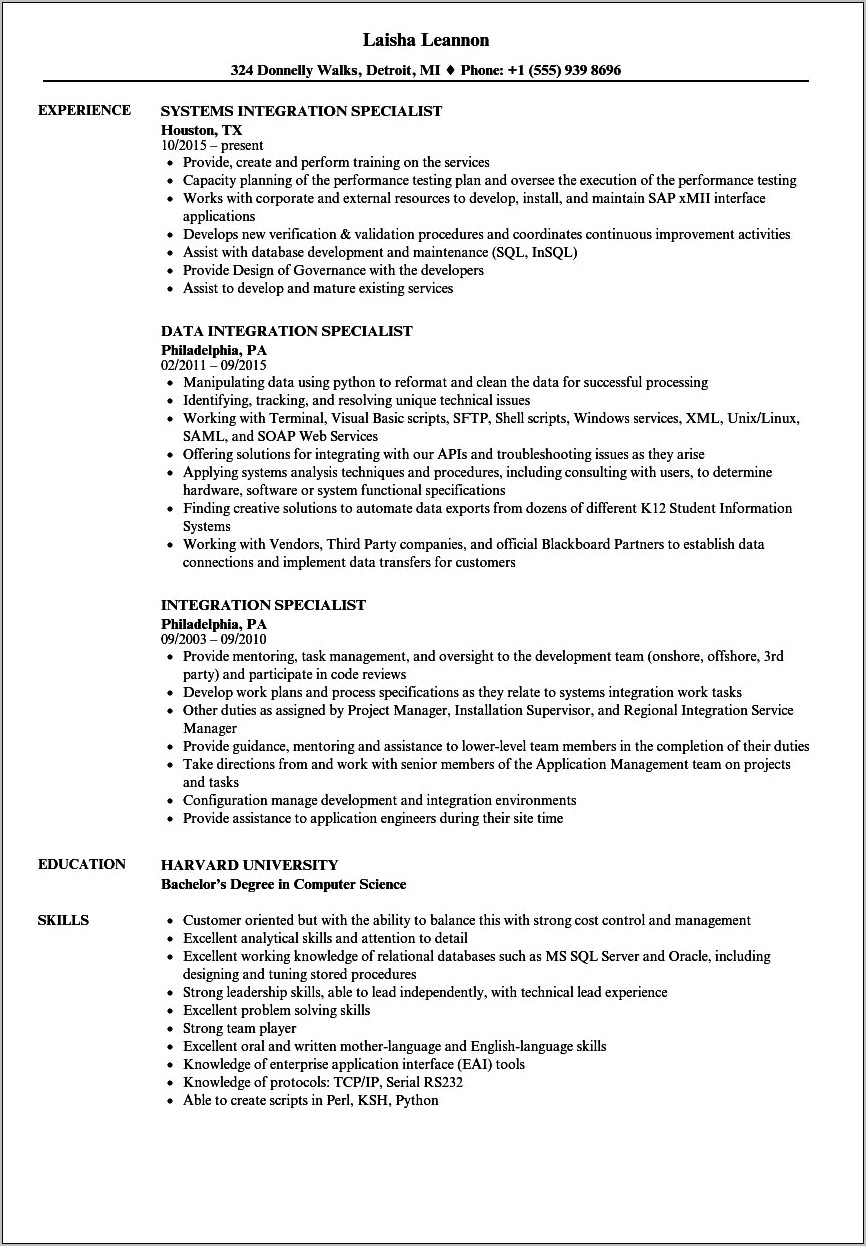 M A Integration Sample Resume