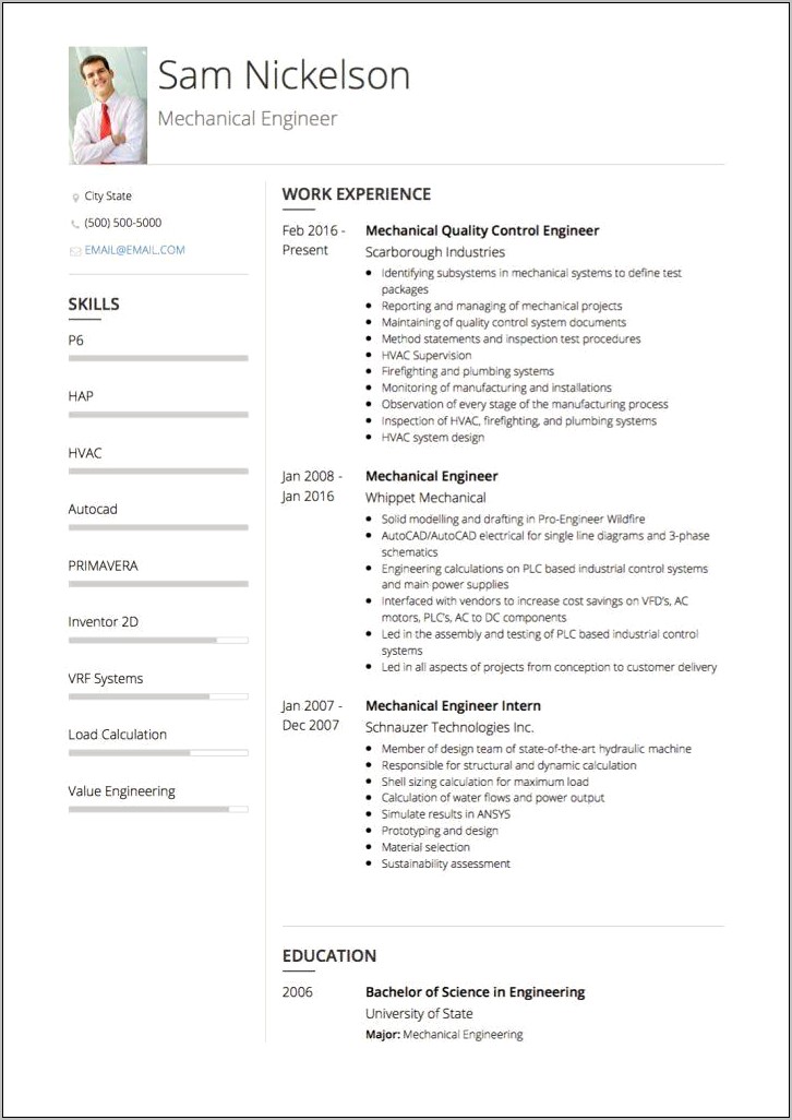 Machine Design Engineer Resume Sample