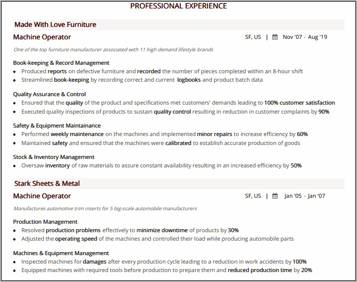 Machine Operator Resume Skills List