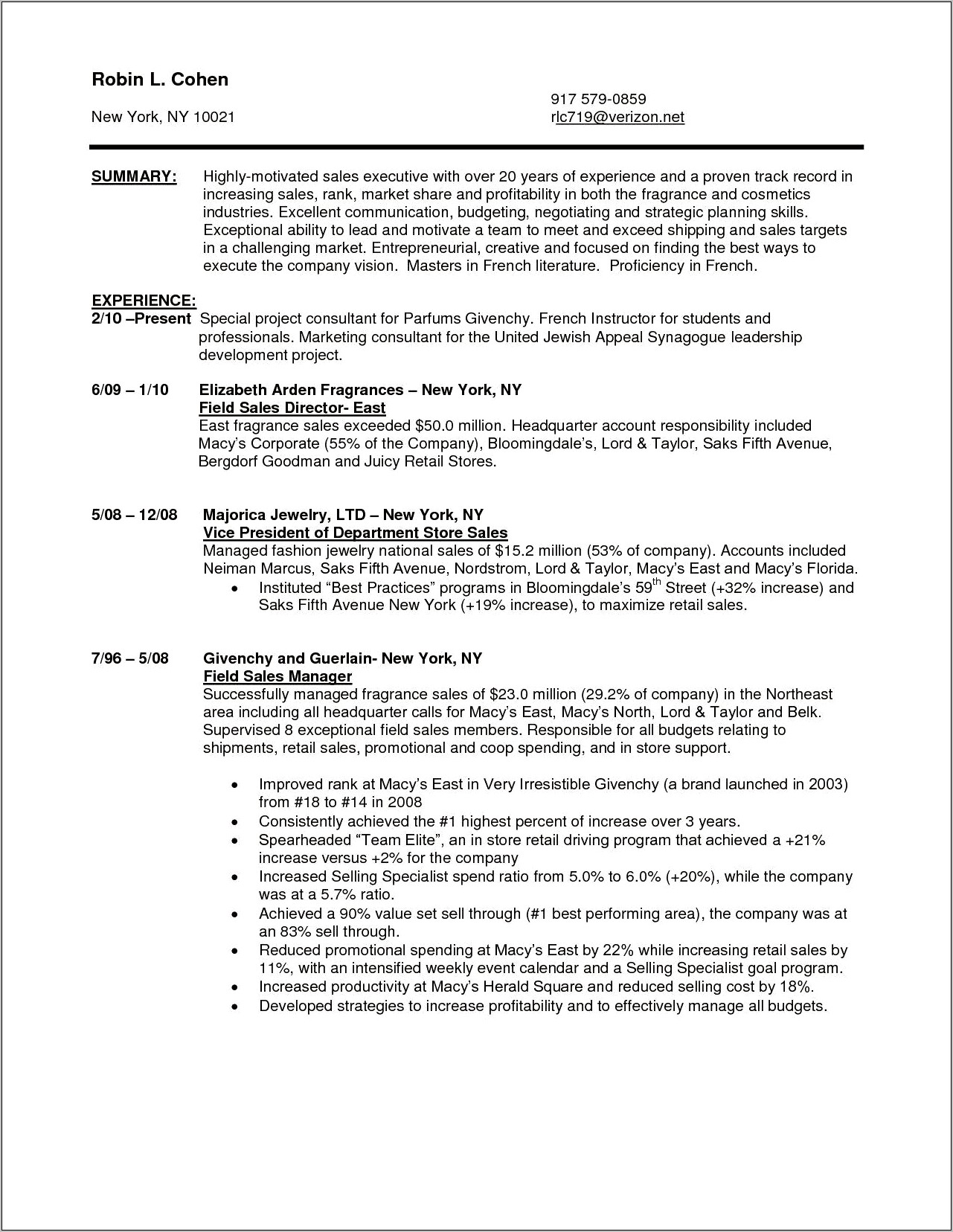 Macy's Sales Manager Resume
