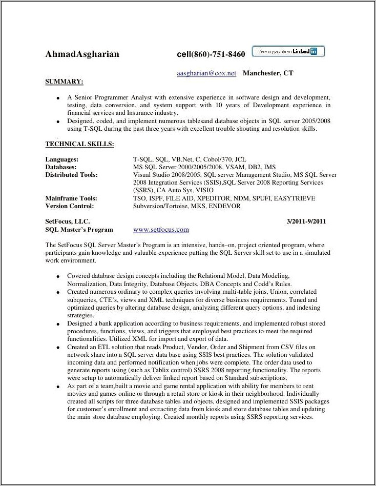 Mainframe Systems Programmer Sample Resume