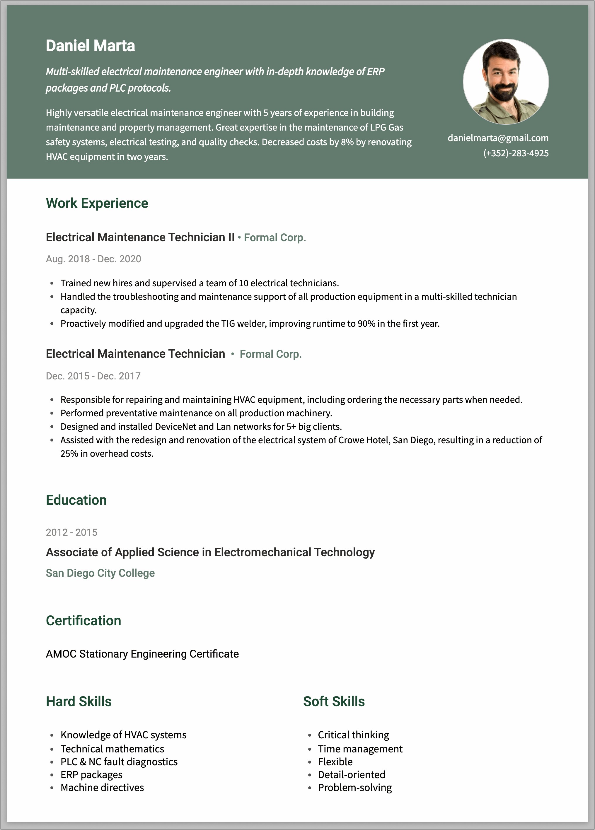 Maintenance Technician Resume Objective Examples