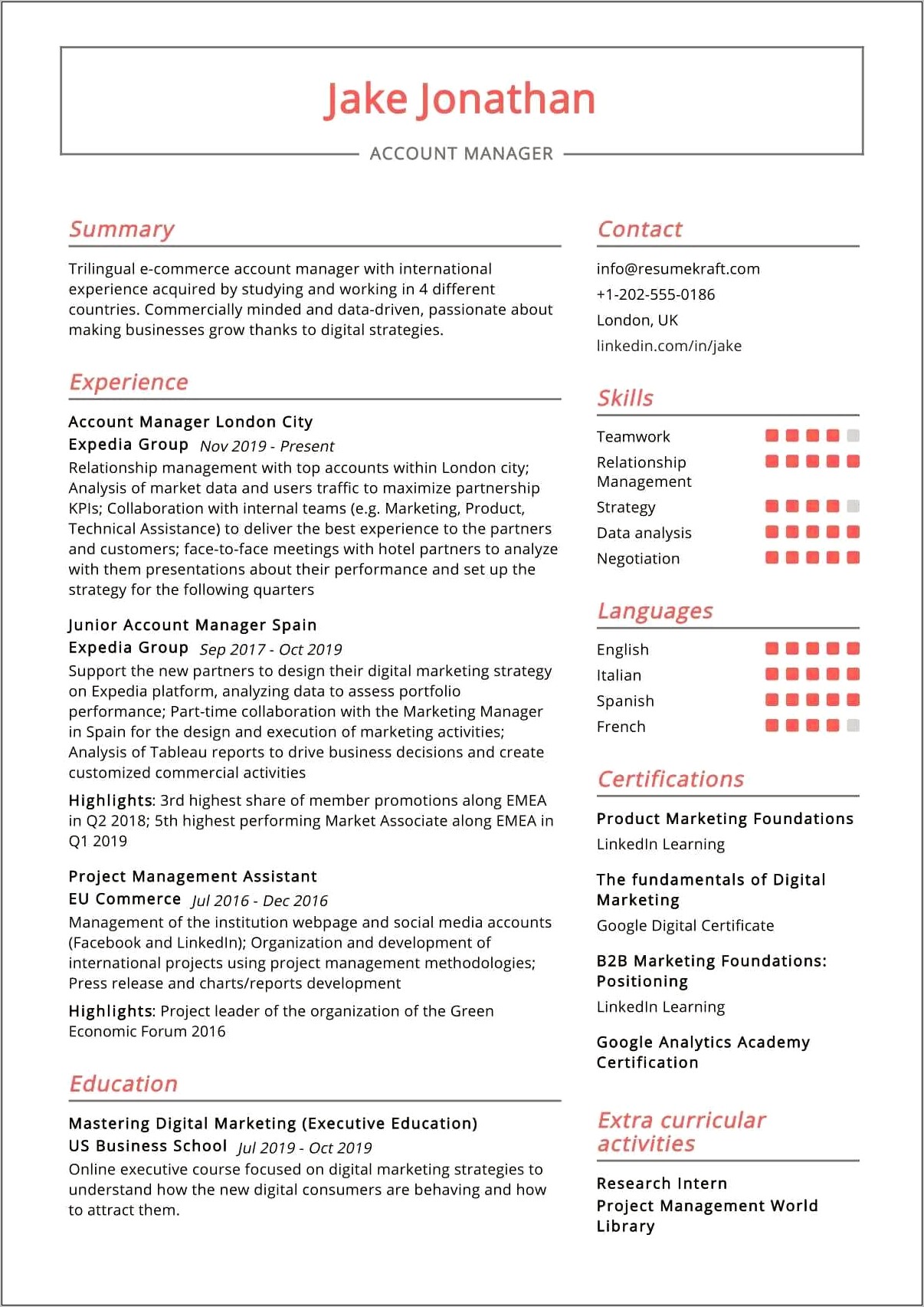 Major Account Manager Resume Samples