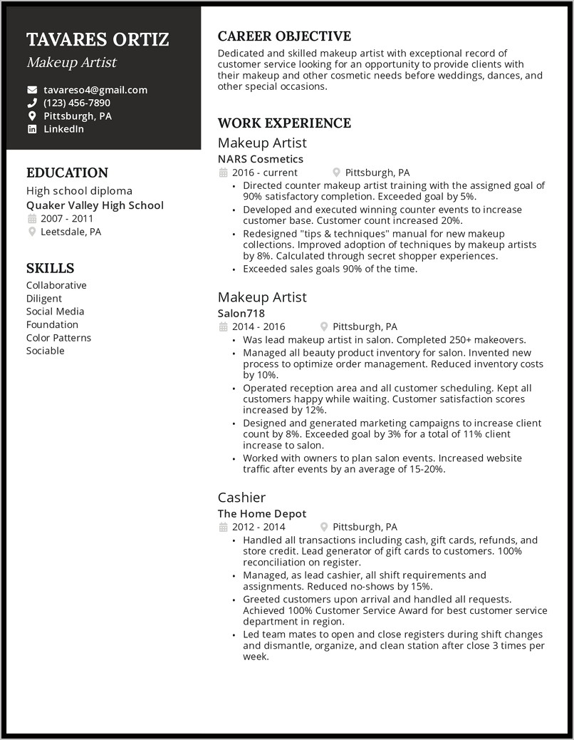 Makeup Artist Skills On Resume