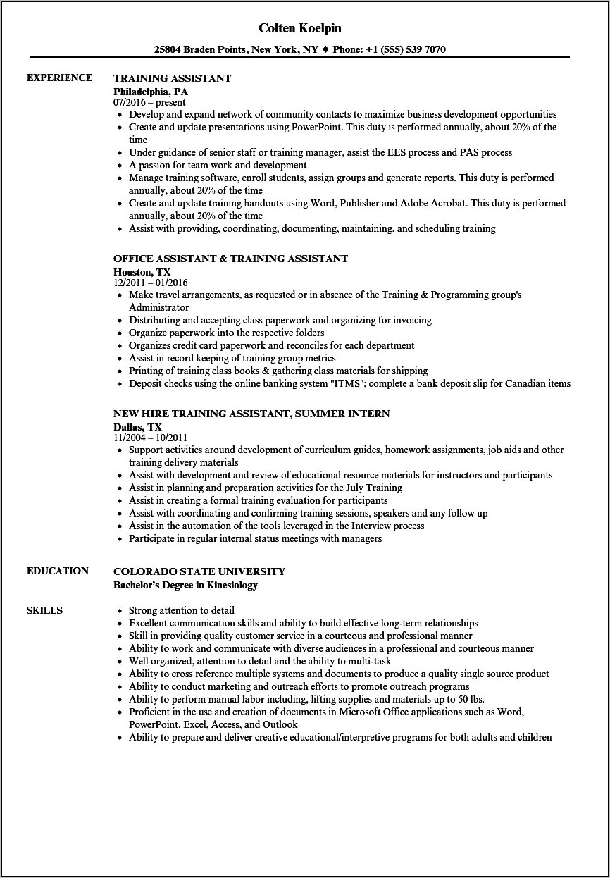 Manage And Train Employees Resume