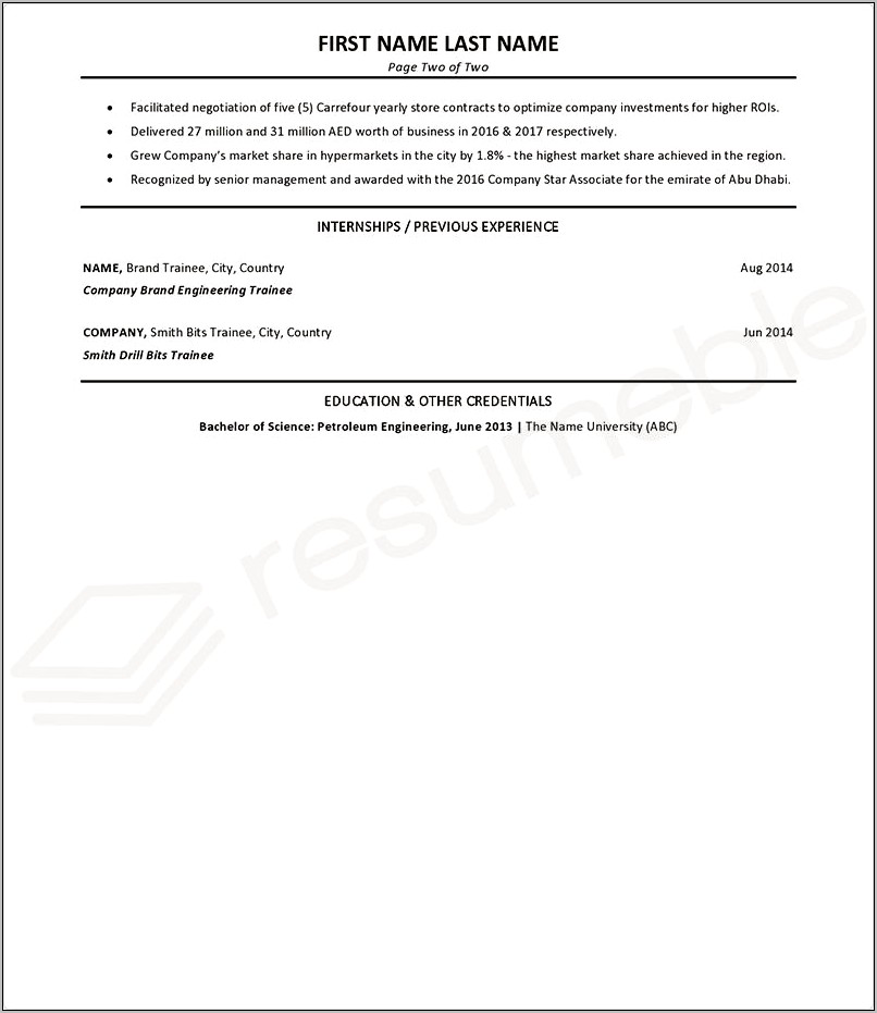 Management Consulting 2 Page Resume