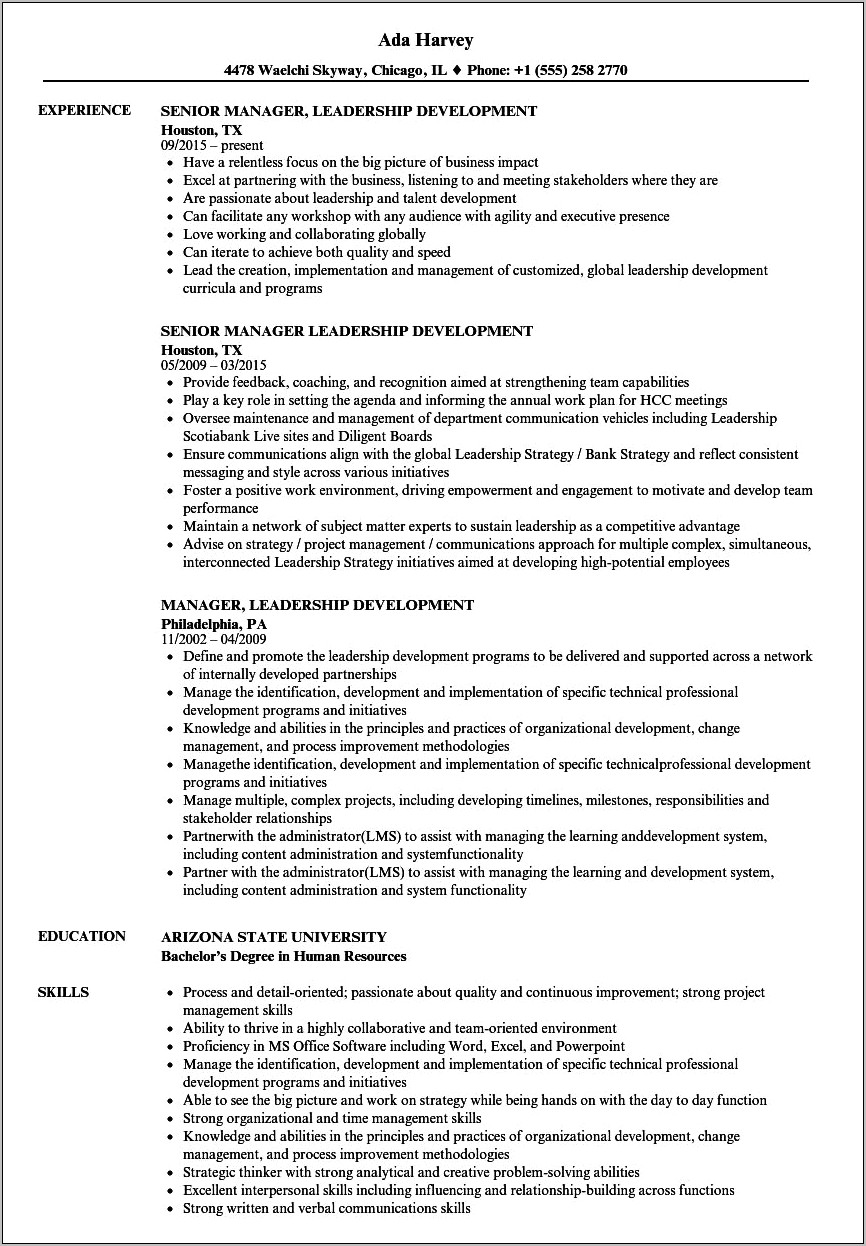 Management Leadership For Tomorrow Resume