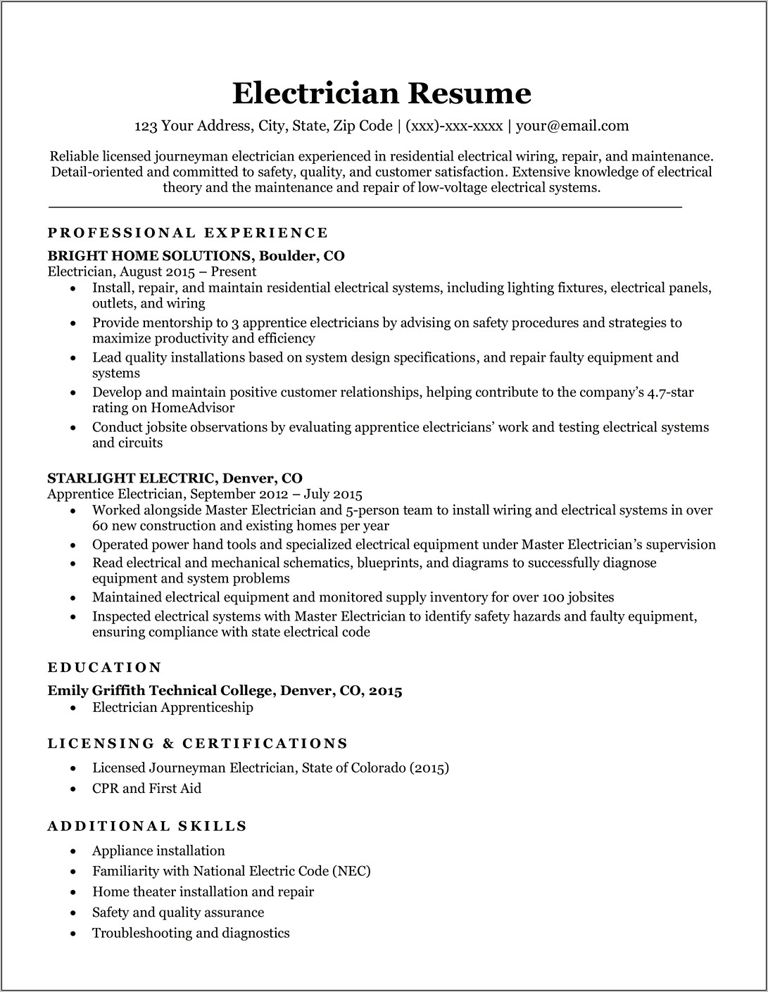 Manager Electrical Call Center Resume