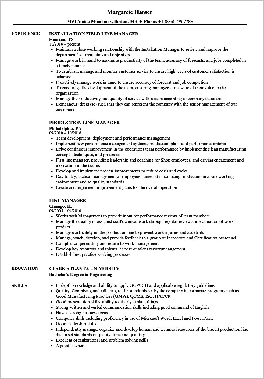 Manager Responsibilities List For Resume