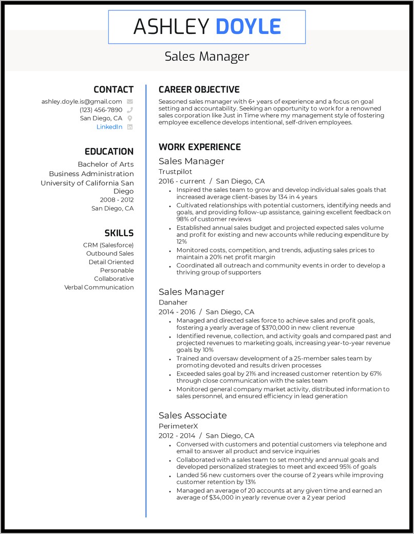 Manager Sales And Marketing Resume