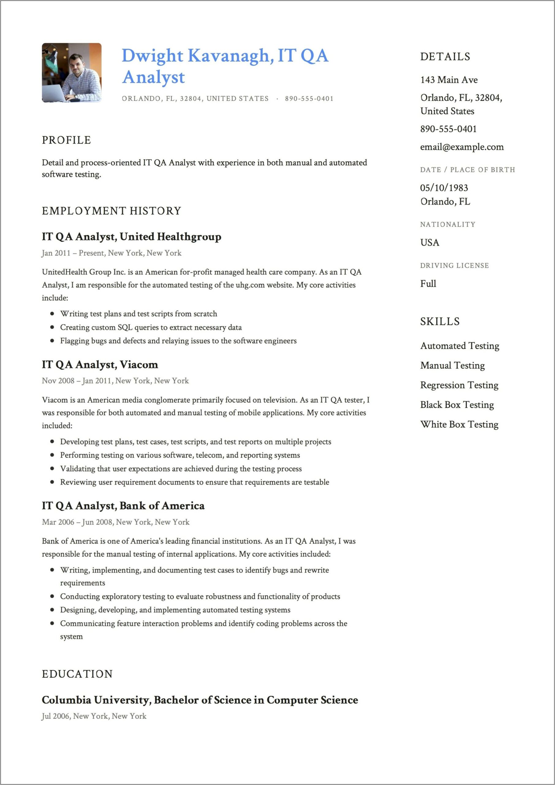 Manual Qa Tester Resume Sample