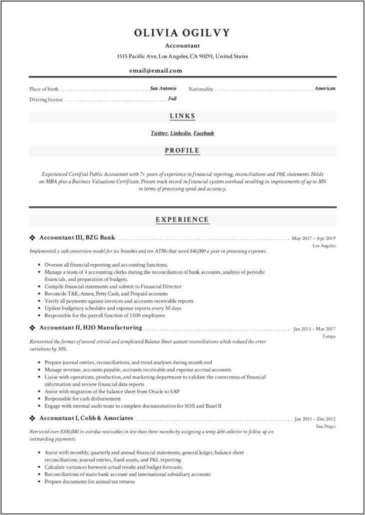 Manufacturing Cost Accounting Resume Sample