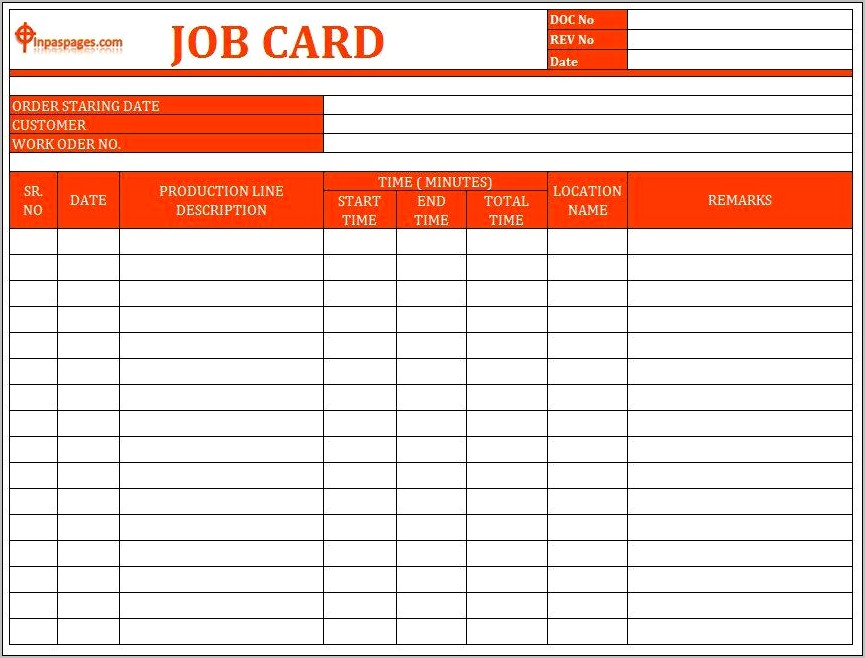 Manufacturing Job Card Template Free Download