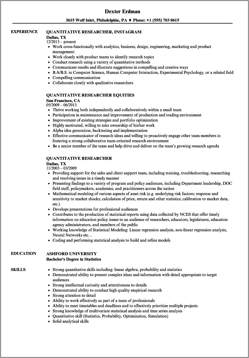 Market Research Interviewer Resume Examples