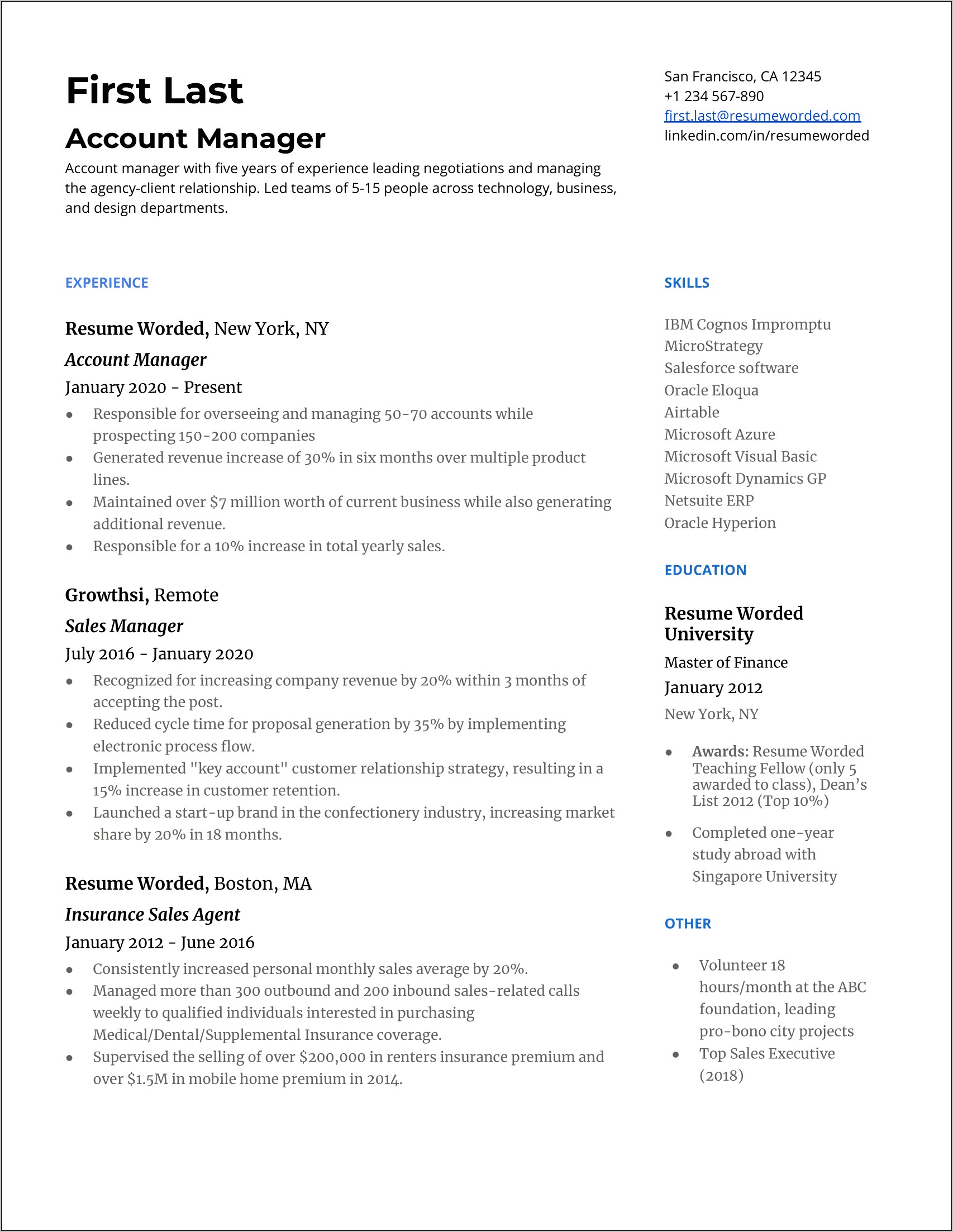 Marketing And Entrepreneurship Resume Example