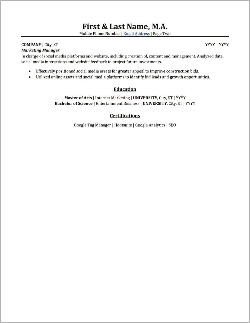 Marketing Education In Resume Examples