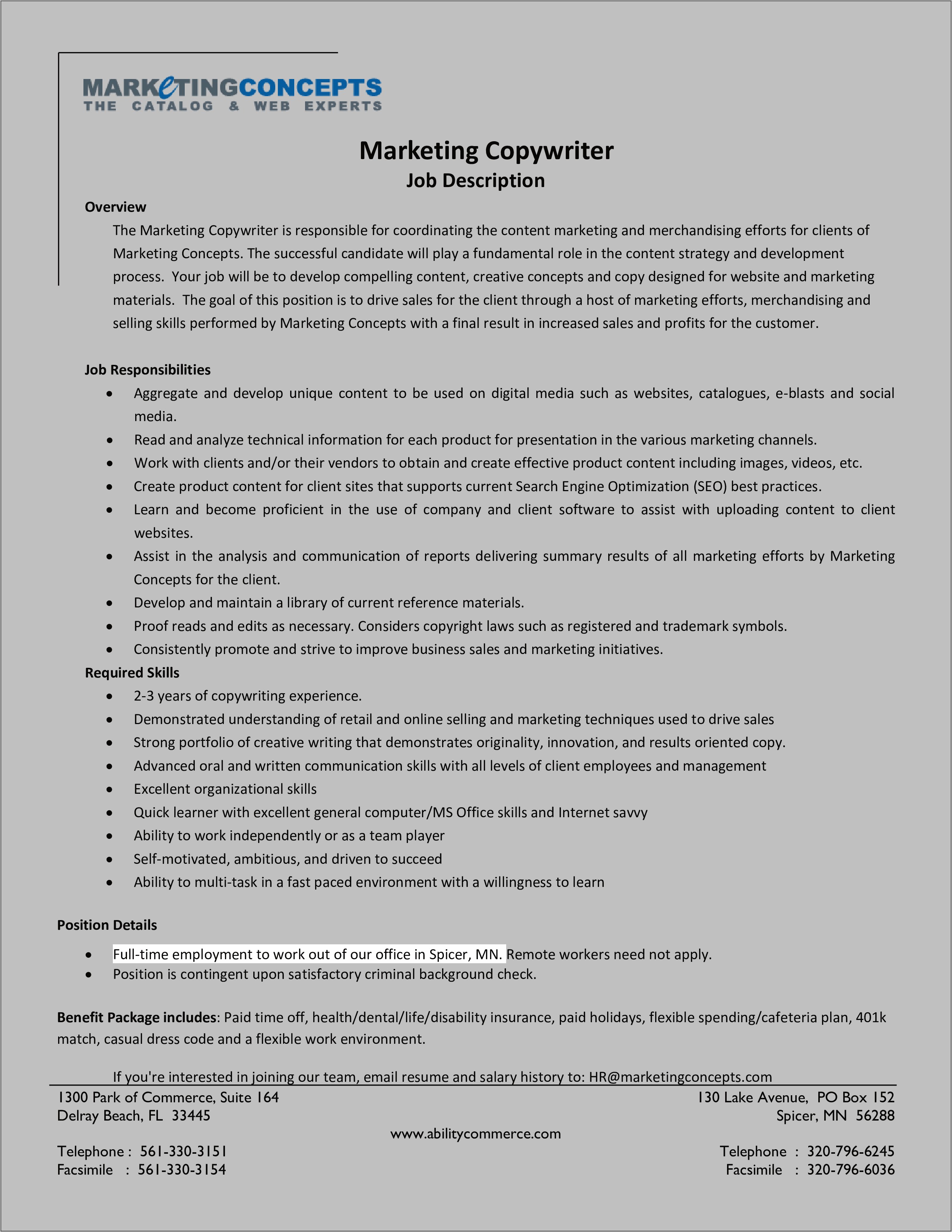 Marketing Job Descriptions For Resume