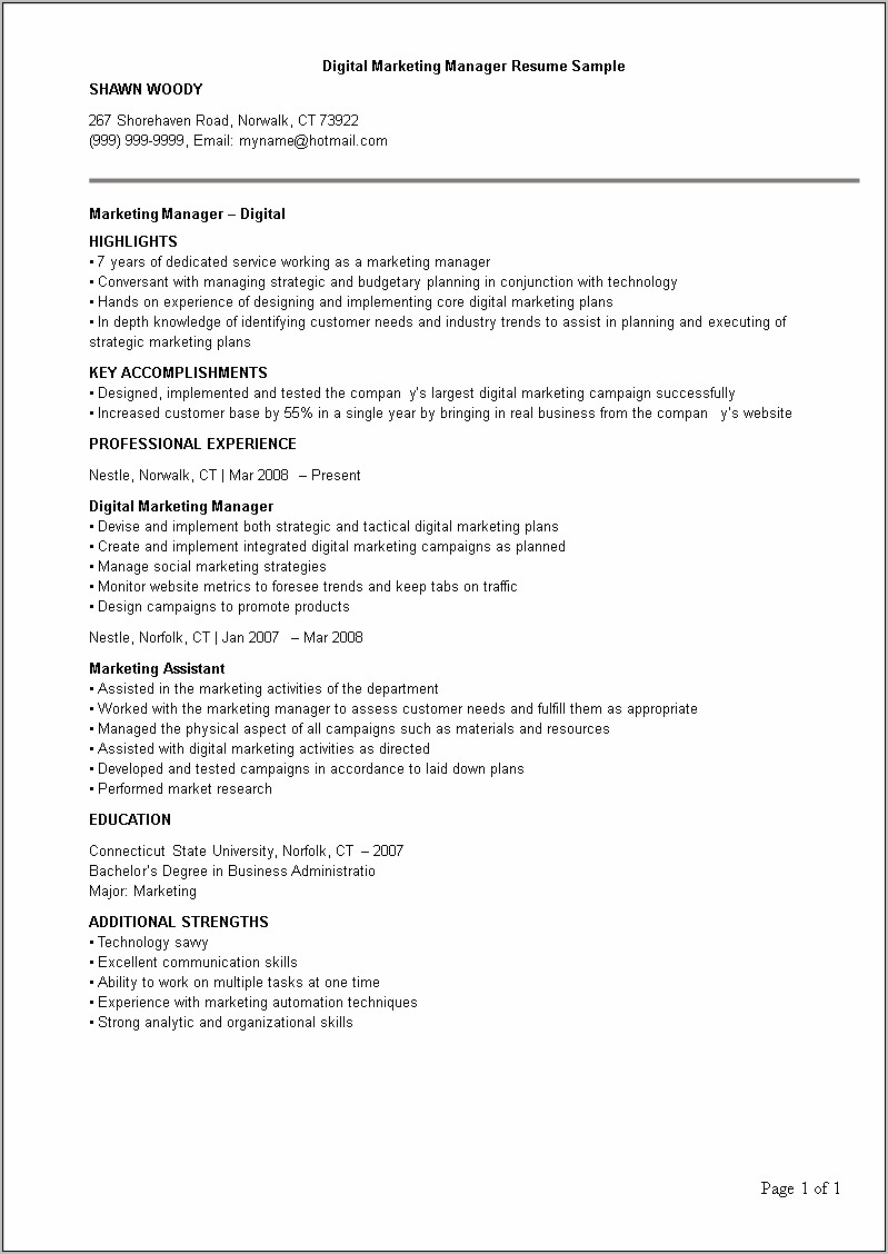 Marketing Manager Resume Format Download