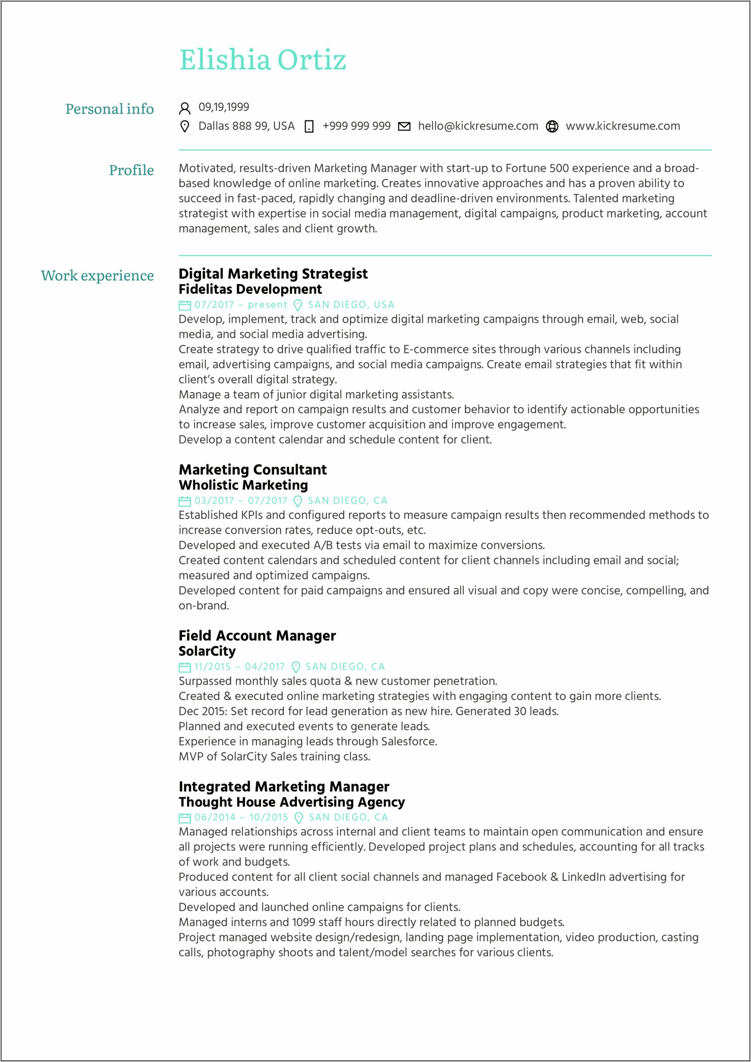 Marketing Manager Resume Sample 2015