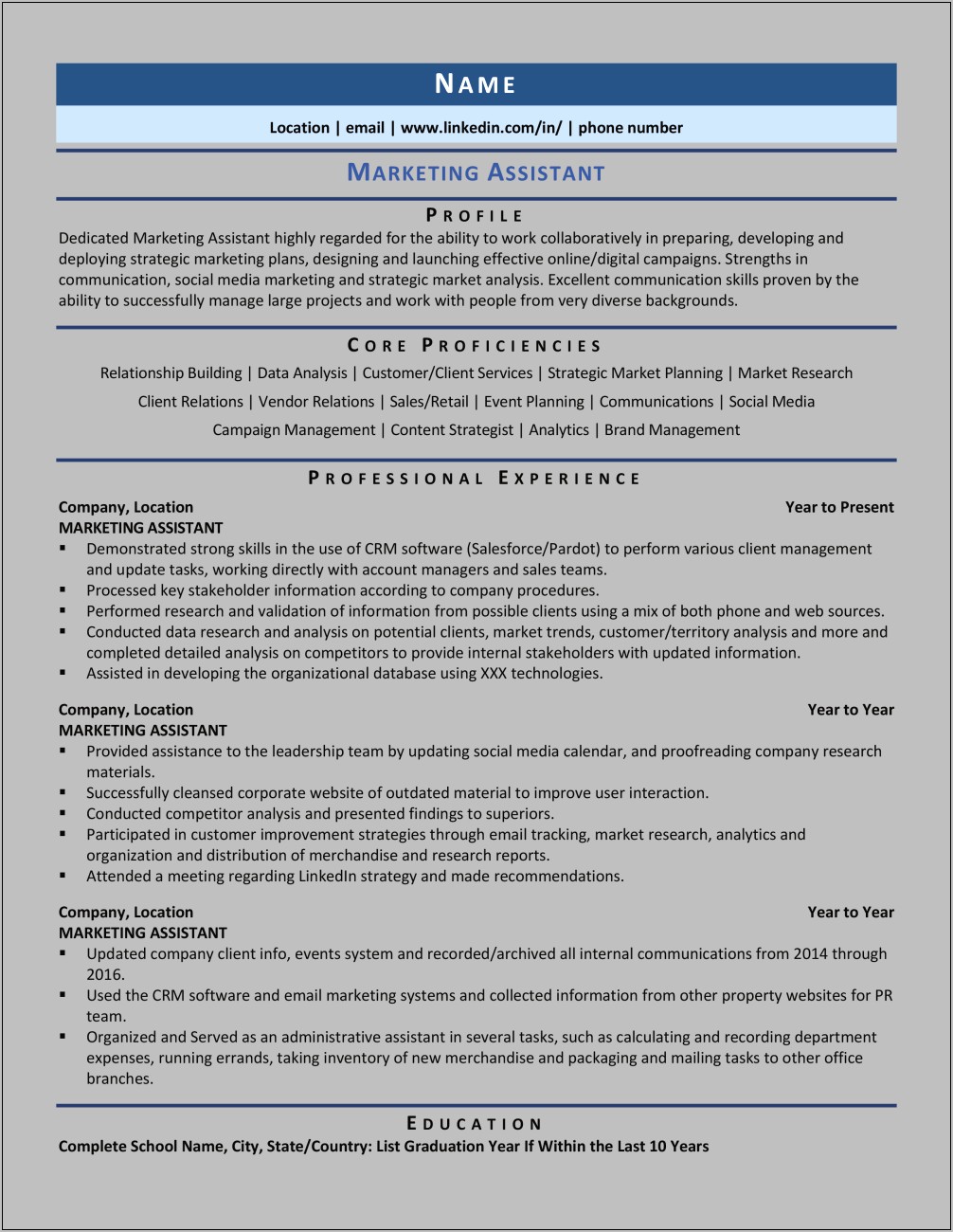 Marketing Research Assistant Resume Sample