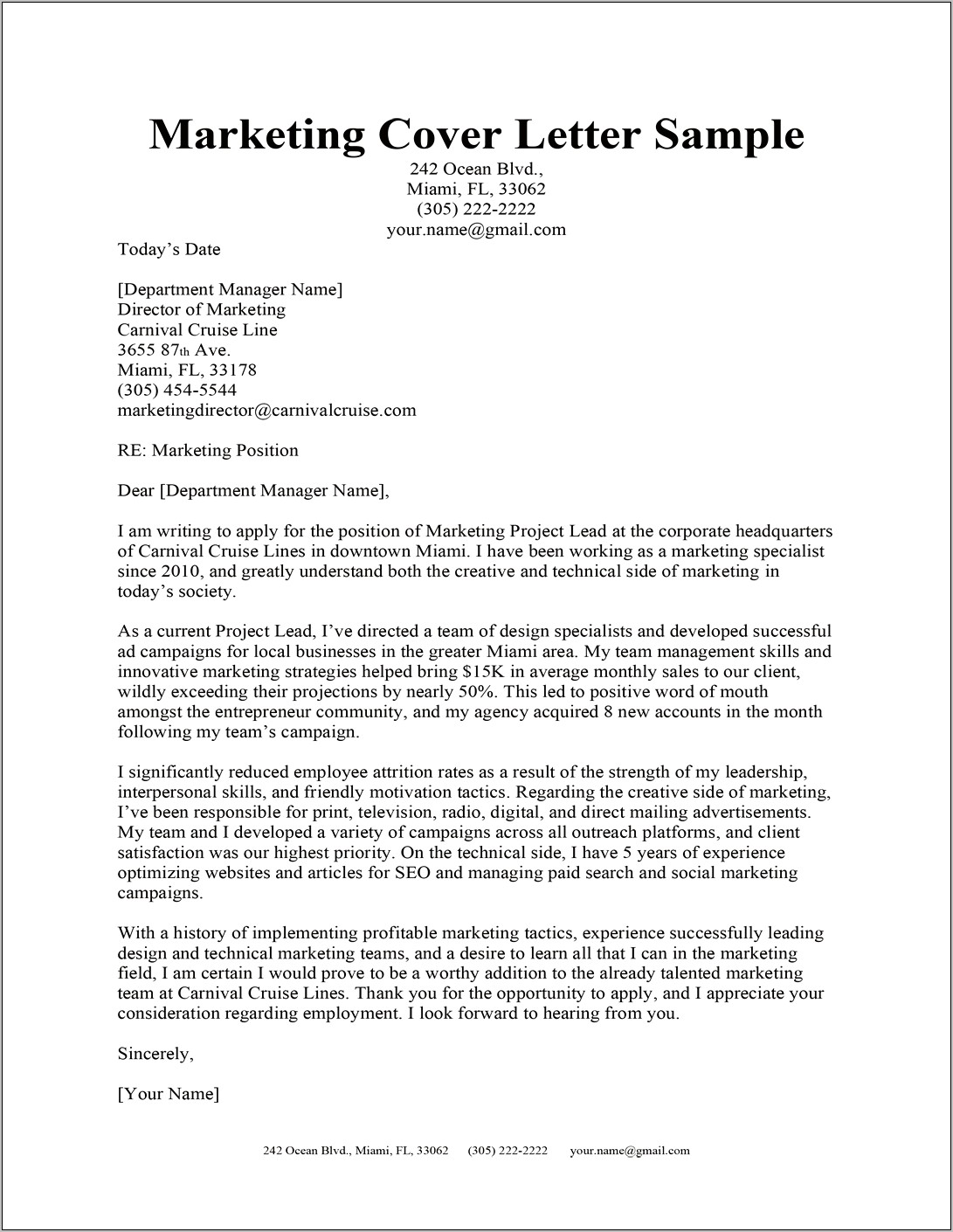 Marketing Resume Cover Letter Examples