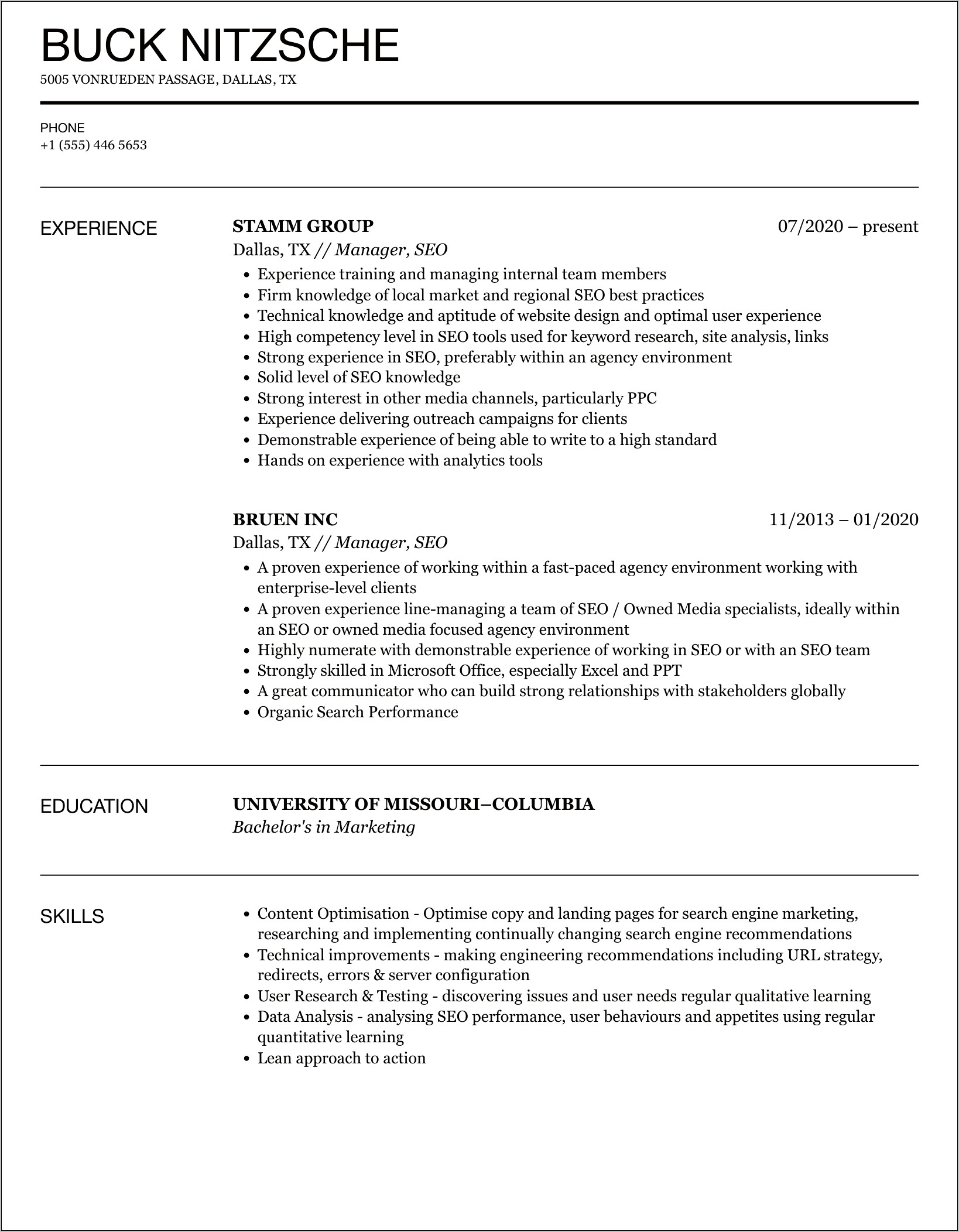 Marketing Technical Seo Resume Samples