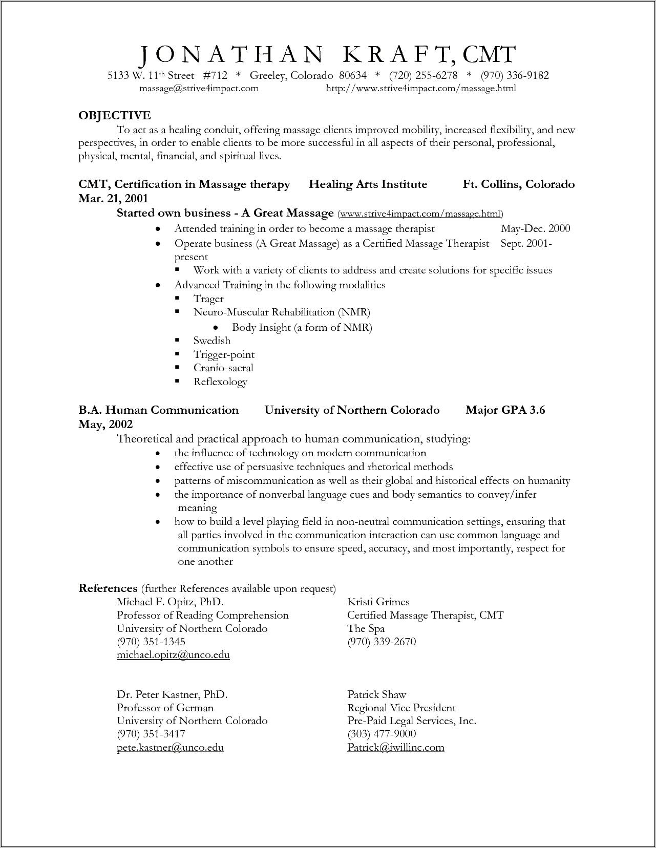 Massage Objective For Resume Examples