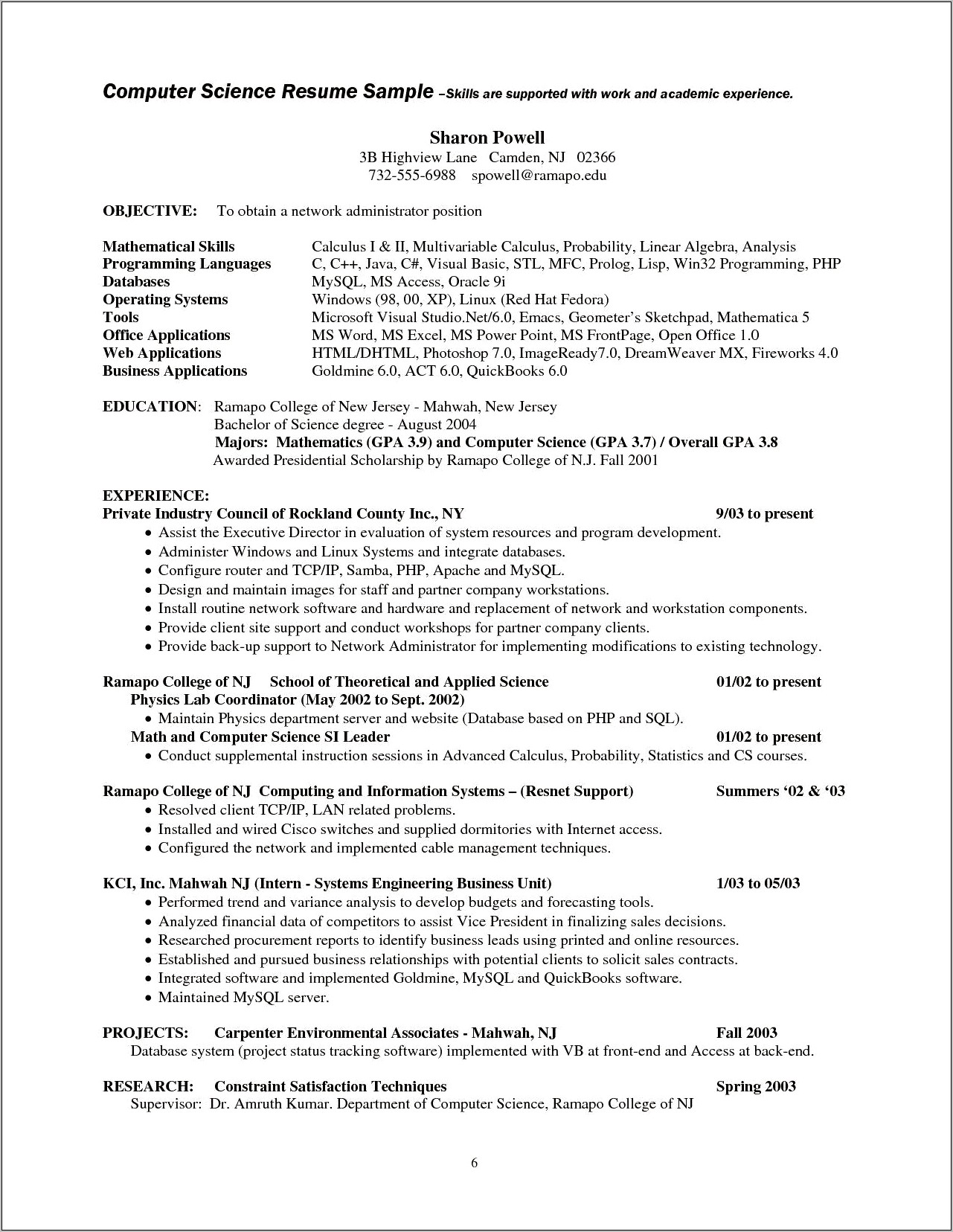 Master Of Science Resume Sample