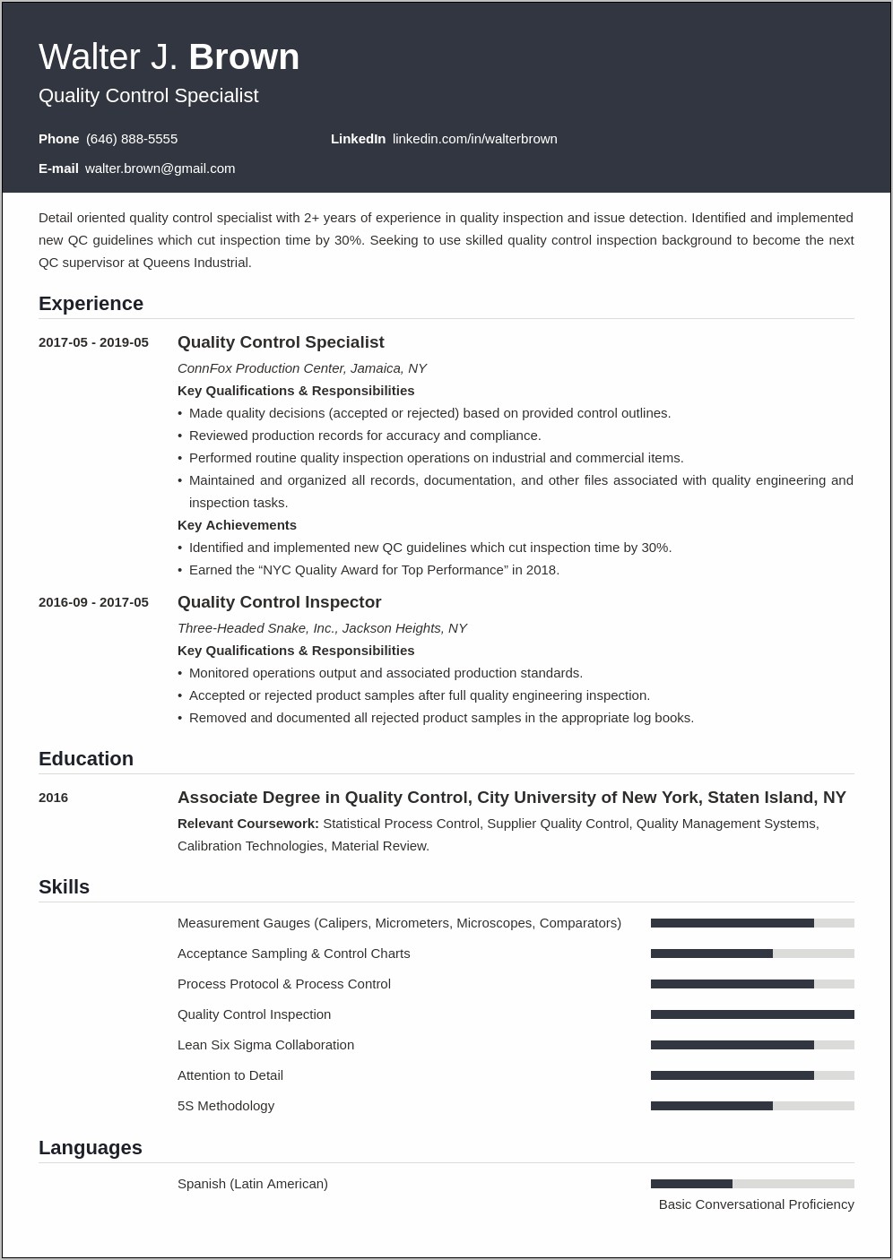 Material Control Specialist Resume Sample