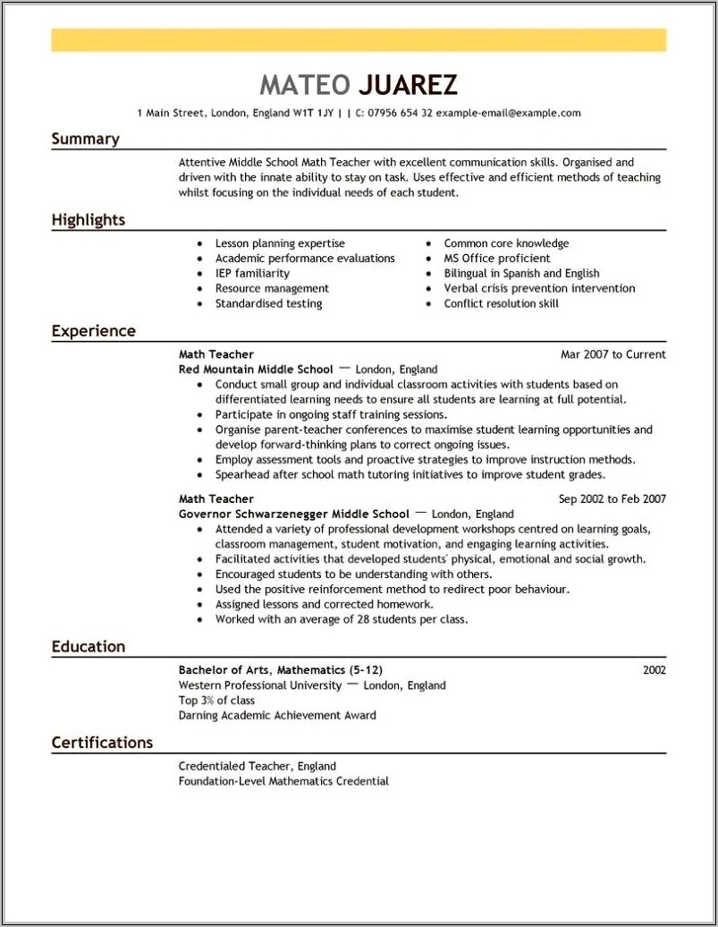 Math Teacher Objective Reddit Resume