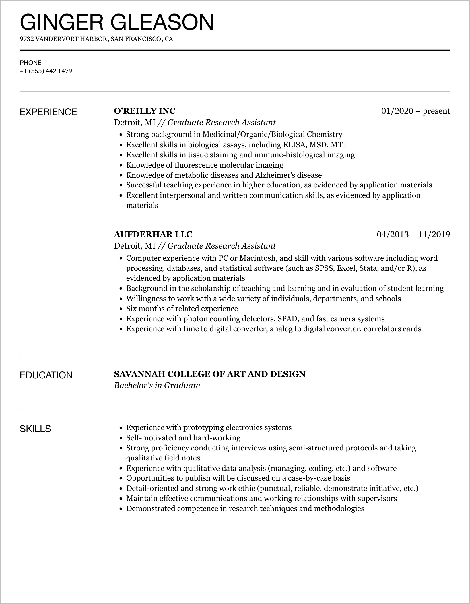 Mba Research Assistant Sample Resume