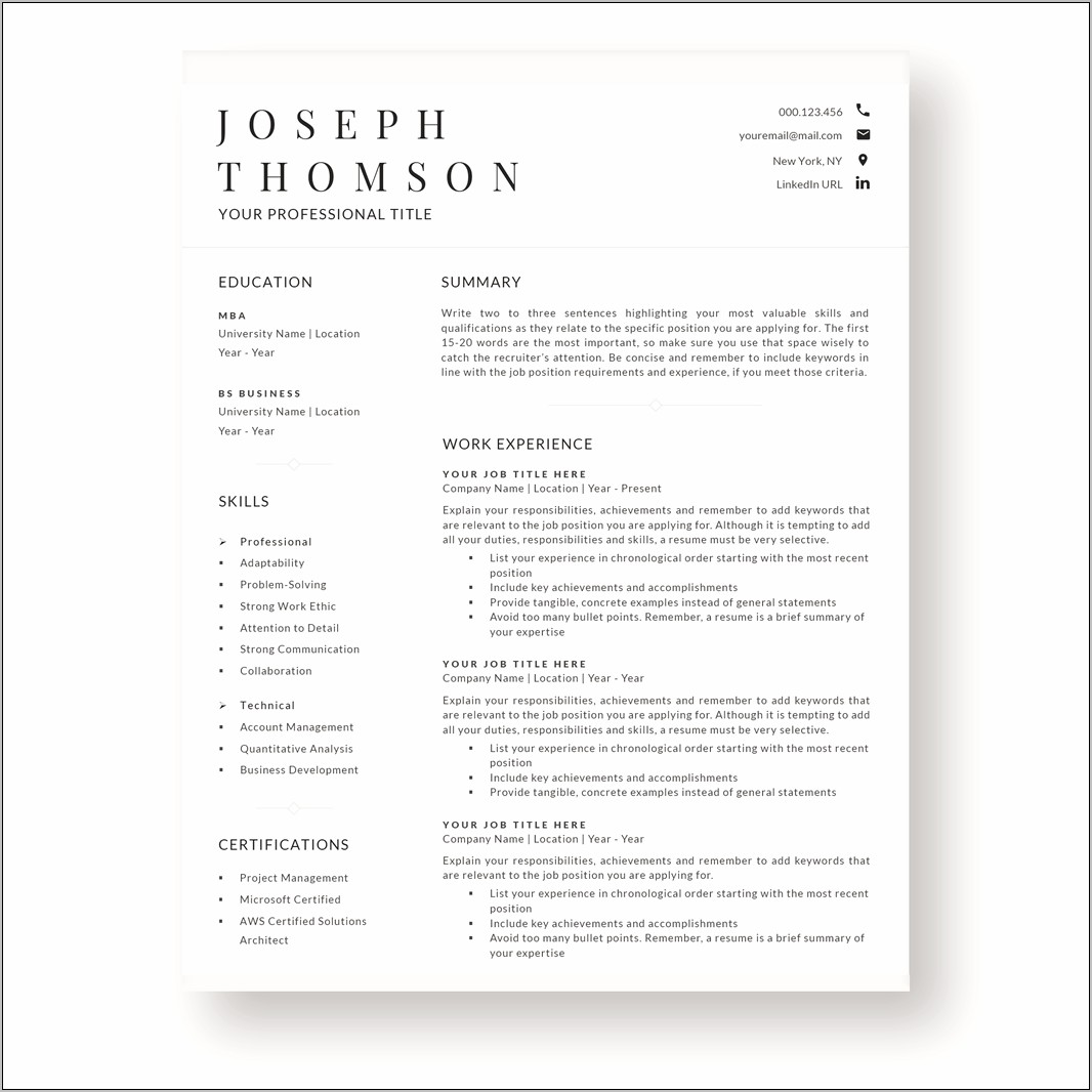 Mba Resume Samples Word Format