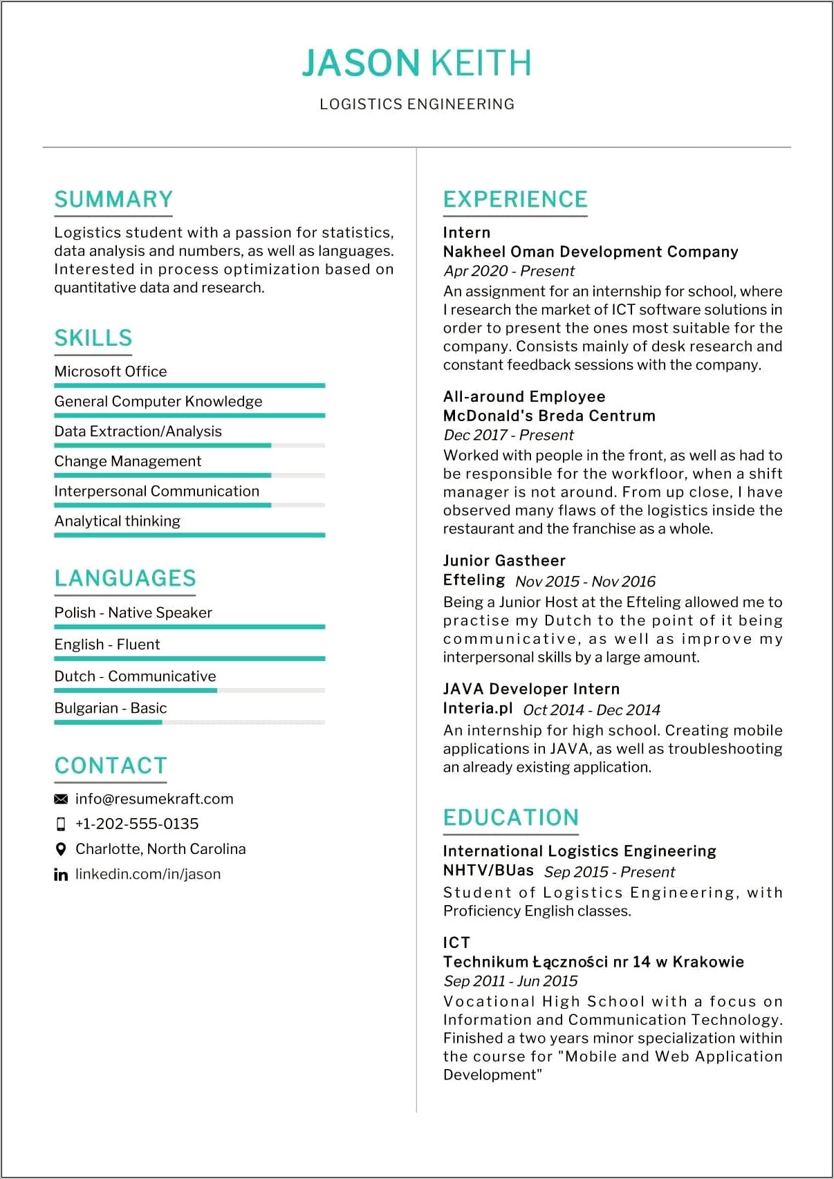 Mcdonalds Shift Manager Resume Template