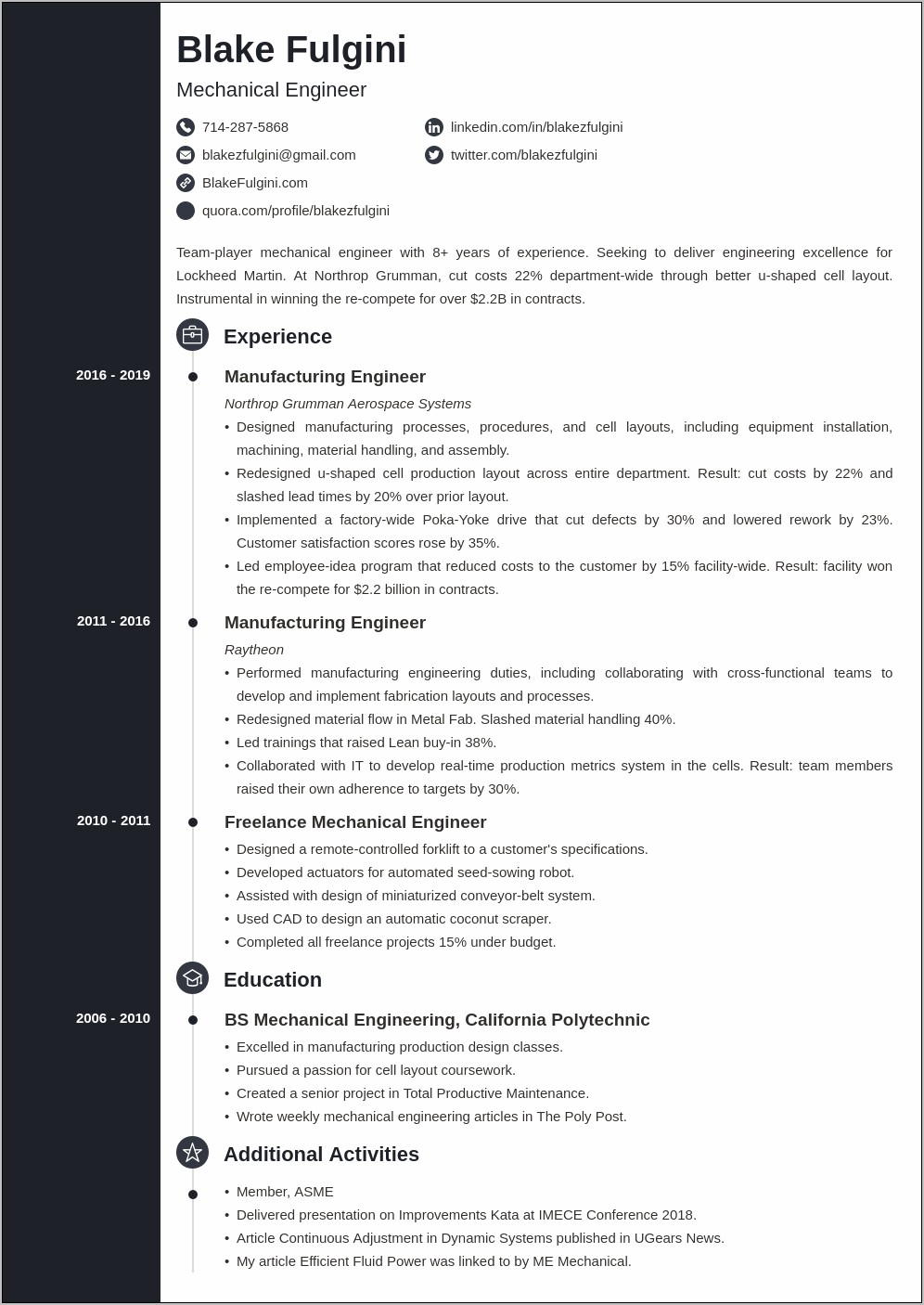 Mechanical Engineer Technical Skills Resume