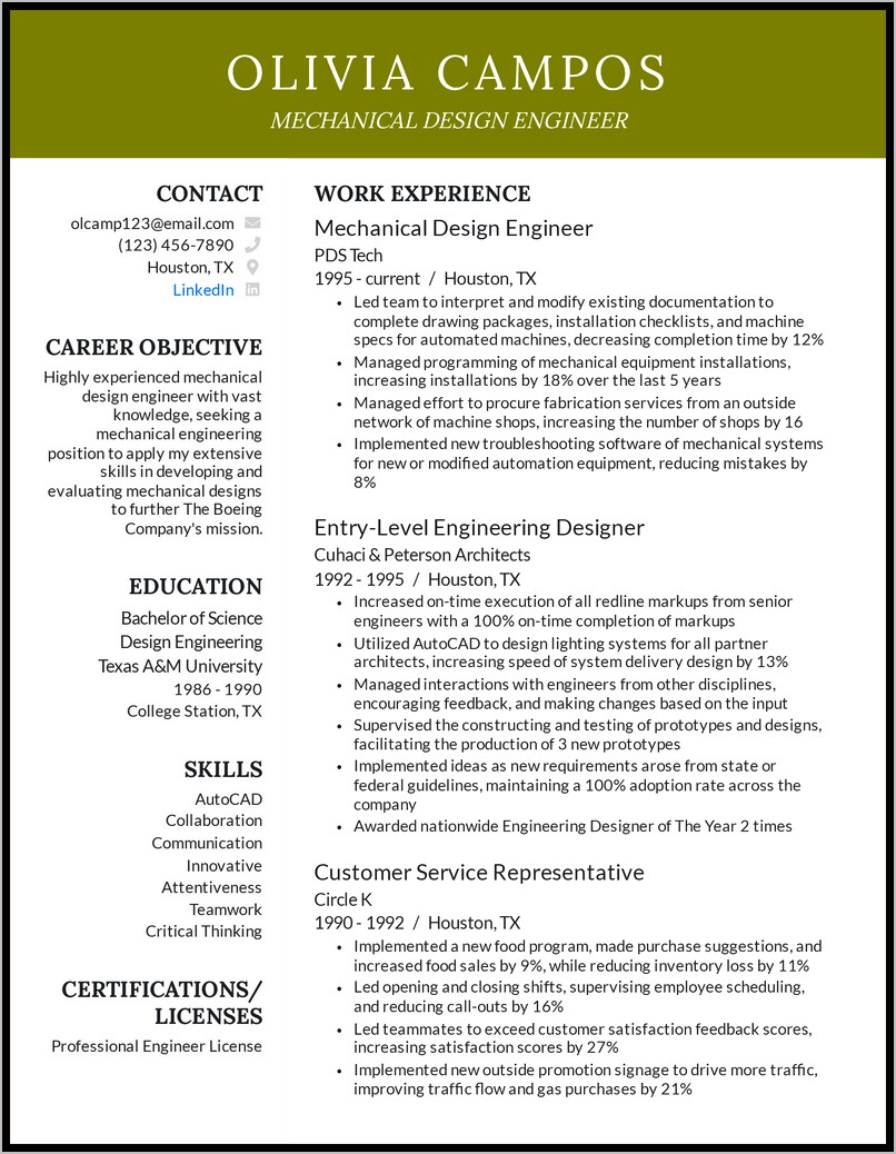 Mechanical Engineering Fresher Resume Objective