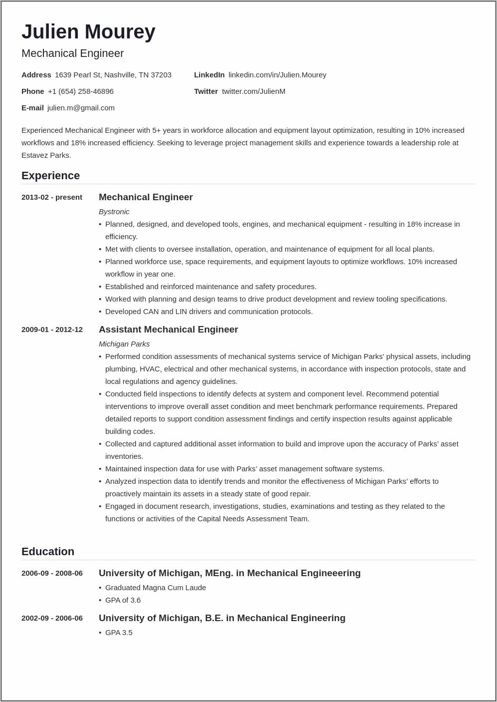 Mechanical Engineering Resume Career Objective