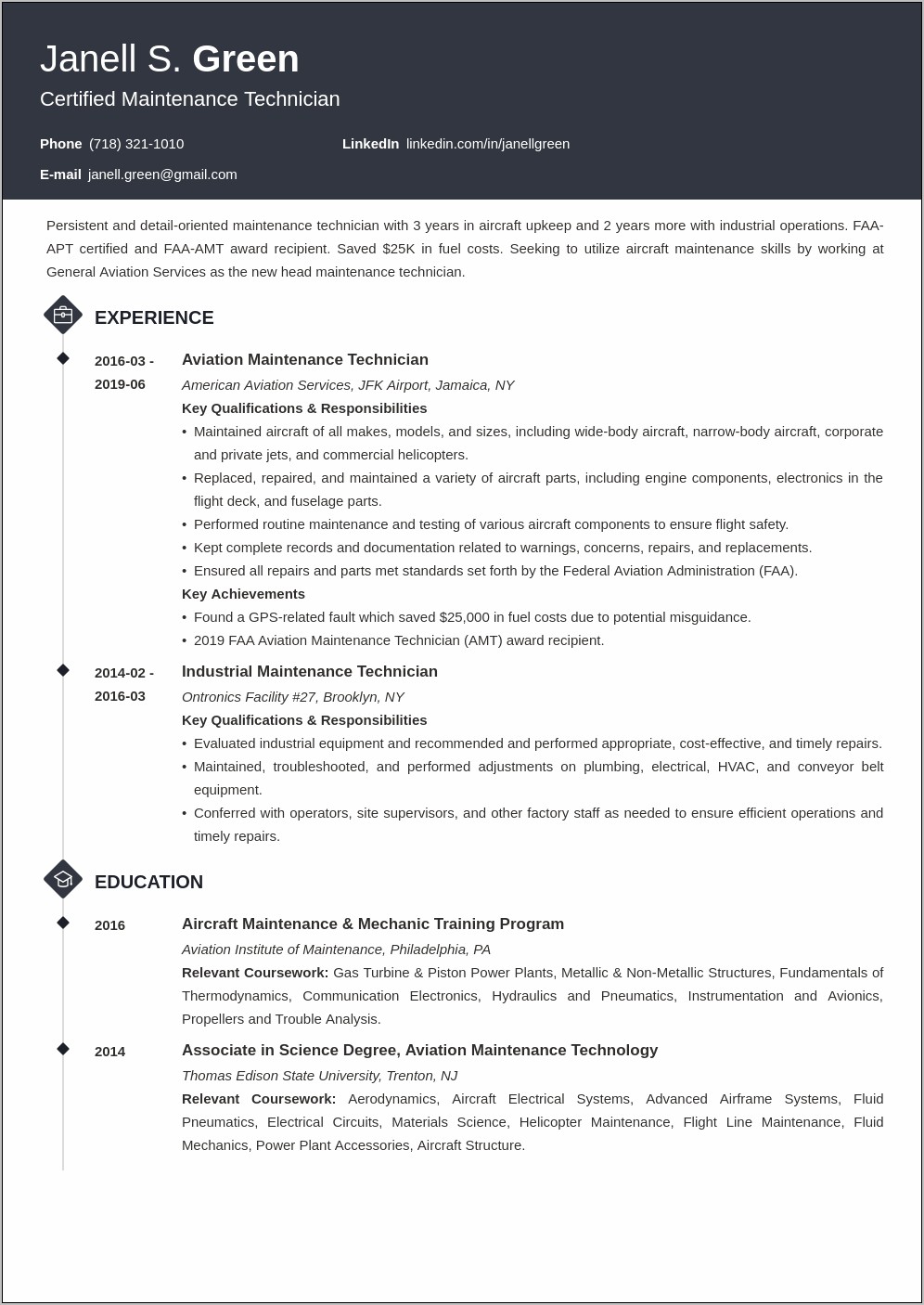 Mechanical Maintenance Technician Resume Sample