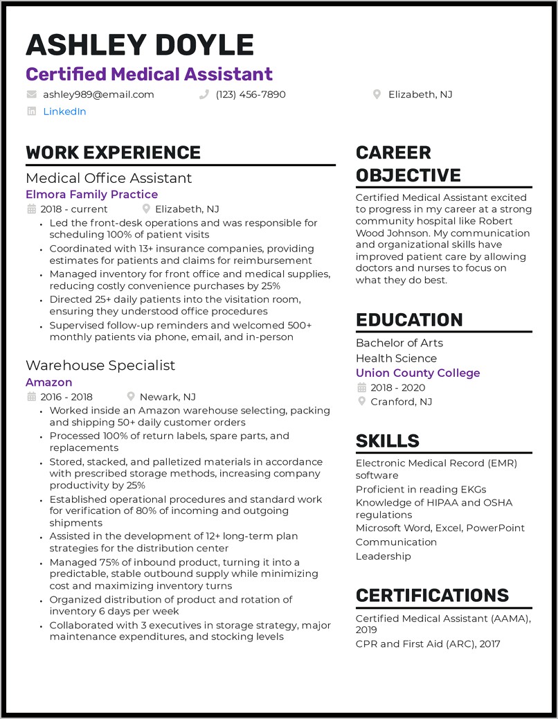 Medical Assistant Resume Headline Example