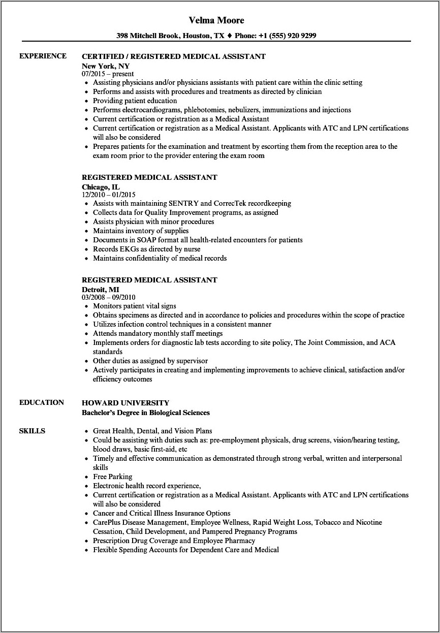 Medical Assistant Sample Resume 2015