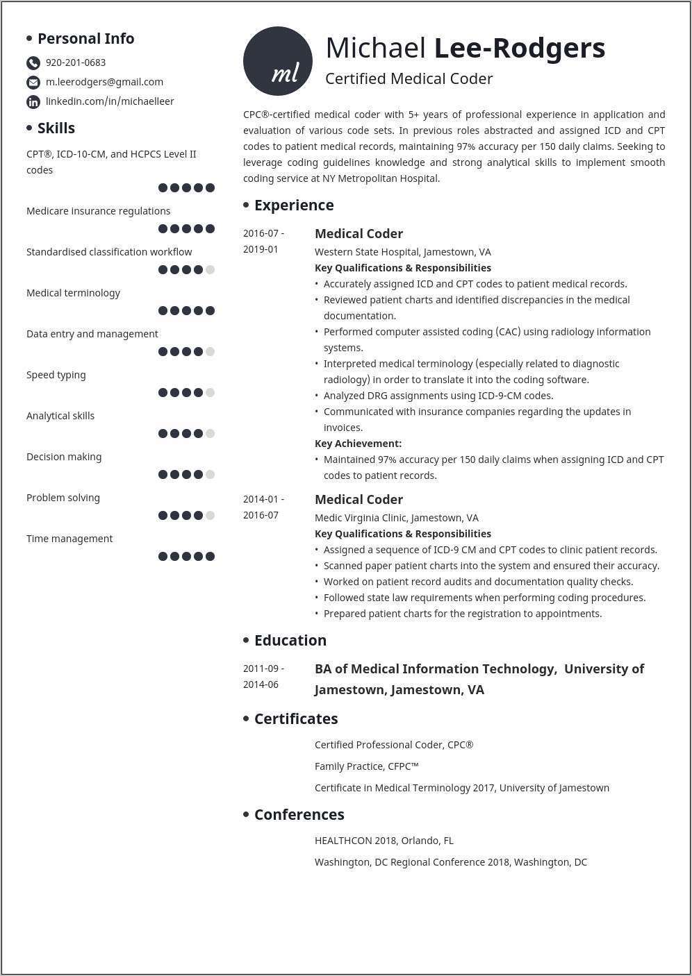 Medical Billing Coding Resume Samples