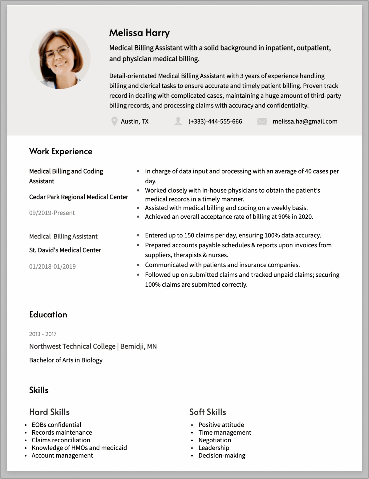 Medical Claim Processor Sample Resume