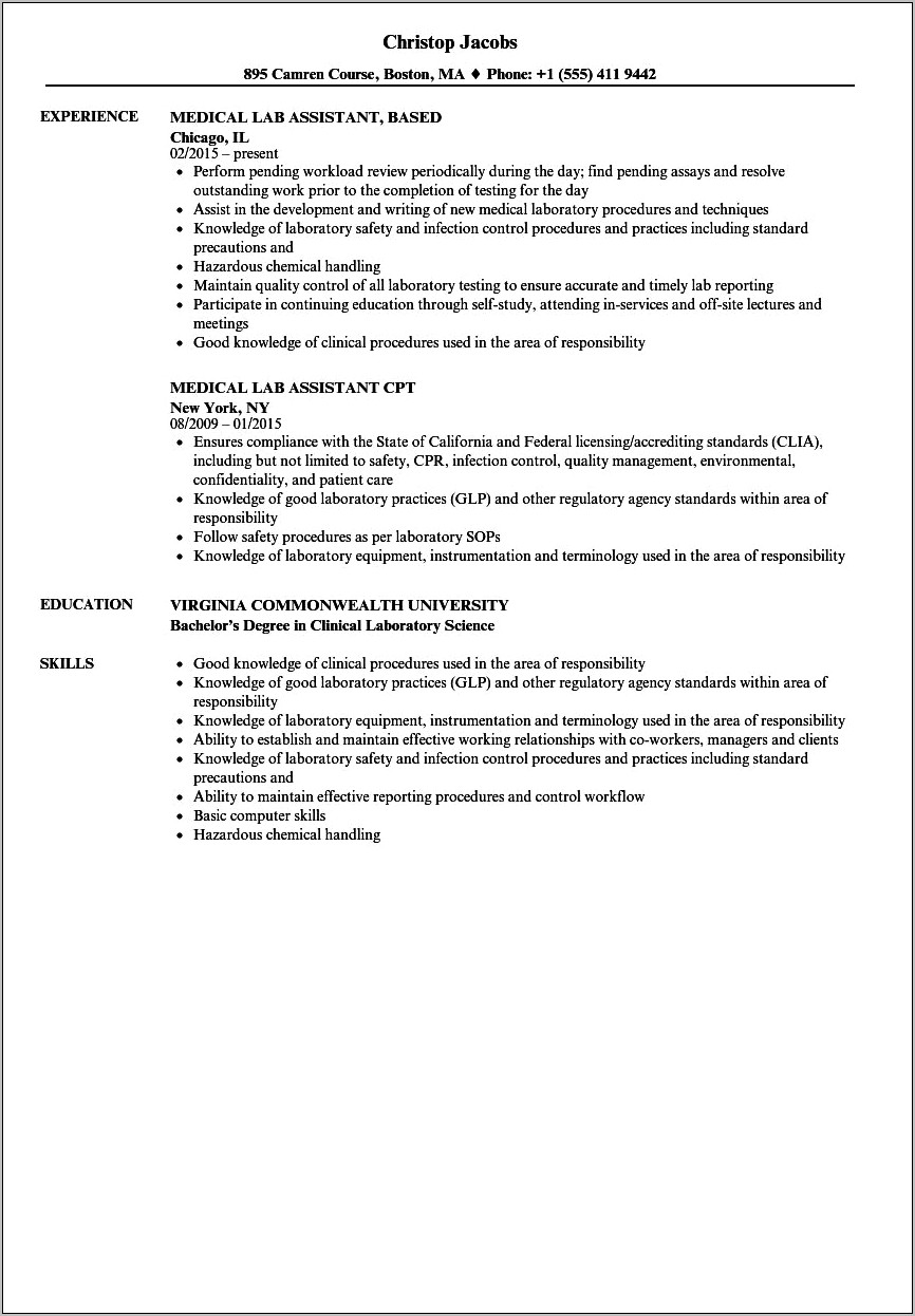Medical Lab Assistant Resume Objective