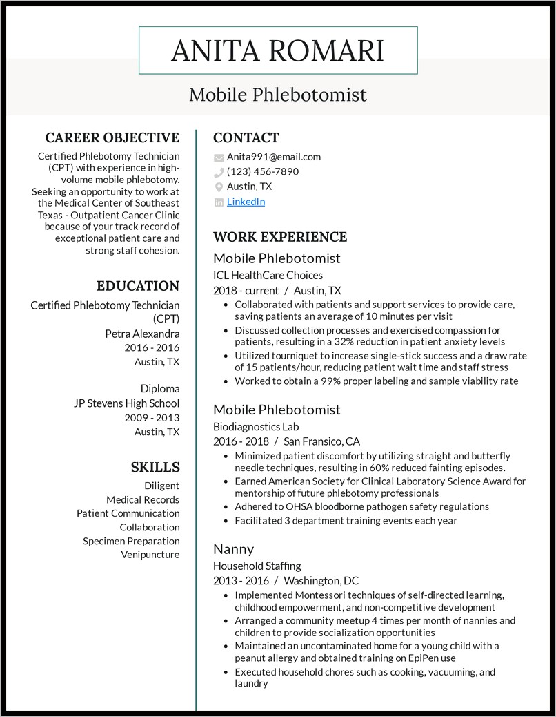 Medical Laboratory Science Resume Objectives