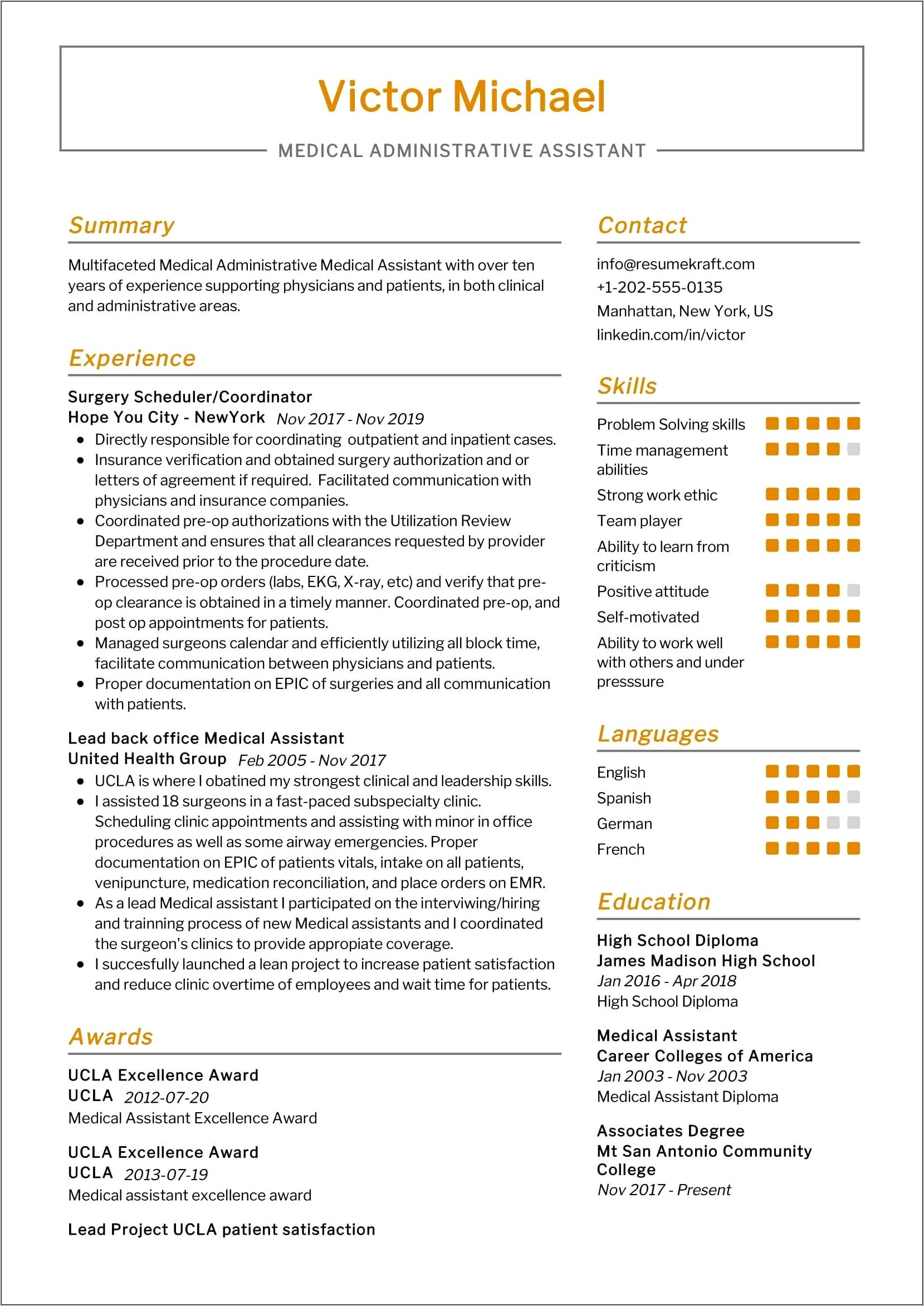 Medical Office Administration Resume Skills