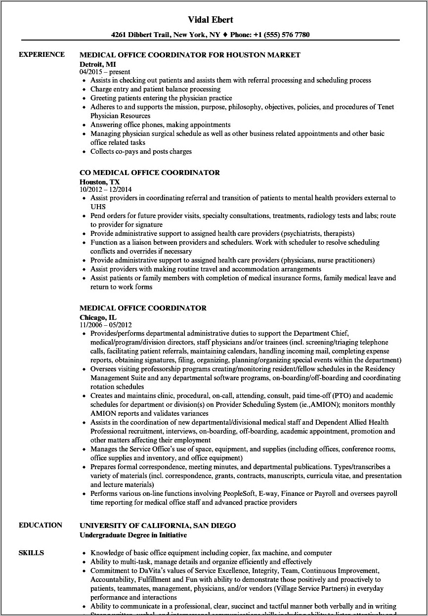 Medical Office Coordinator Resume Objective