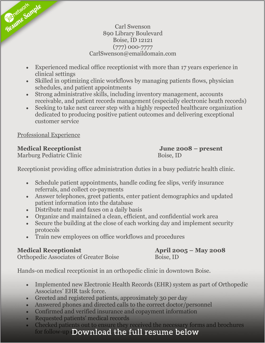 Medical Office Work Skills Resume