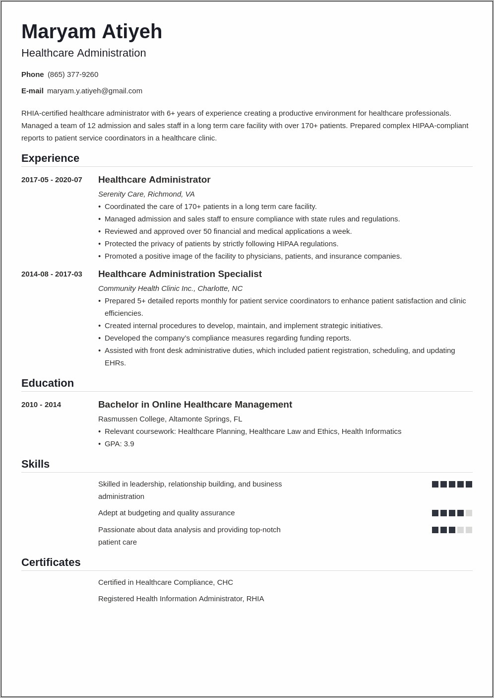 Medical Practice Administrator Resume Examples